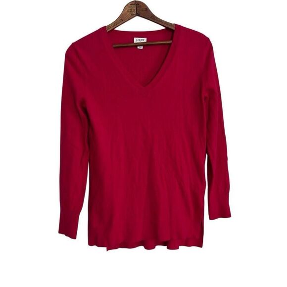 J. Crew Wool Blend V-Neck Knit Pullover Tunic Sweater Pink Hibiscus Size XS - Picture 1 of 6